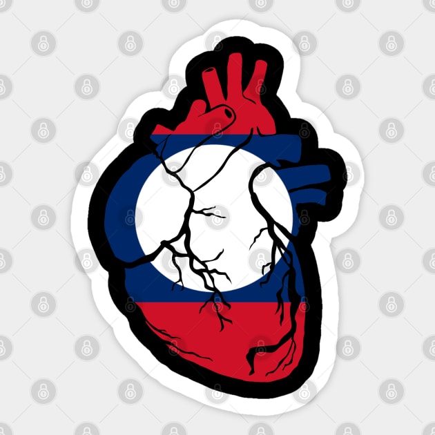 Laos Flag, Anatomical Heart Design Sticker by Bun Art Store